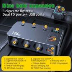 226W Car Charger Fast Charging Cigarette Lighter Split Adapter PD QC3.0 USB Voltage Display Front Rear Charge 12V 24V Truck SUV - Image 4