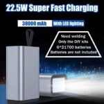 DIY 6*21700 Battery Power Bank Kit 30000mAh Camping LED Light PD/QC 22.5W Fast Charging USB-C/Micro Input Aluminum Case